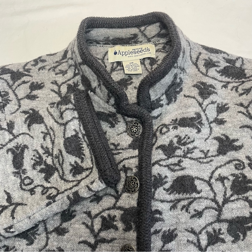 Vintage Appleseed's Petite Wool Jacket Grey Floral Pattern Women’s 10P (Medium)